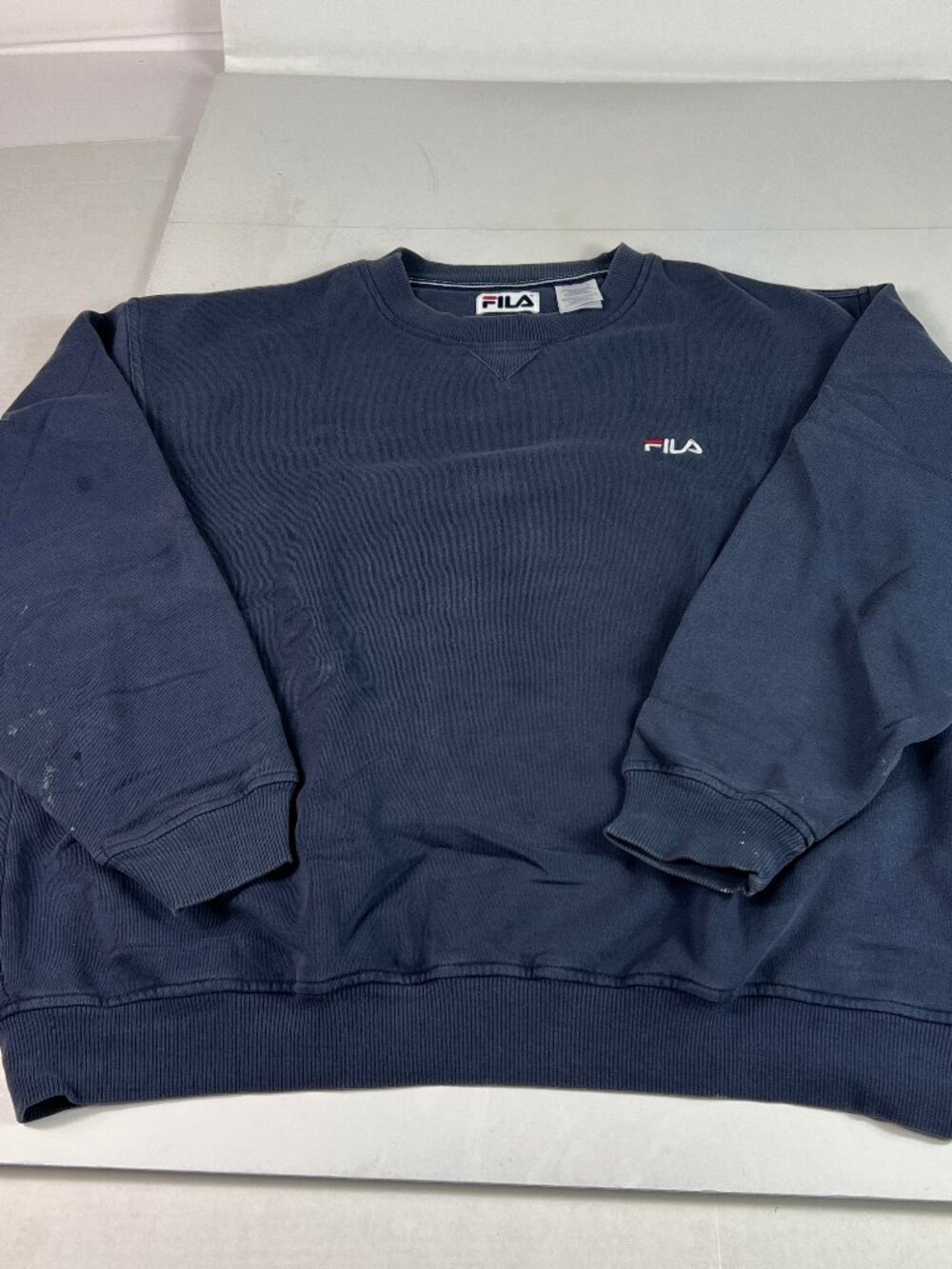 Y2K Fila Sweatshirt Adult Extra Large Blue Faded Small Logo Thrashed Crewneck
